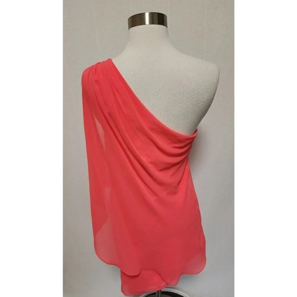 Laundry Shelli Segal Womens One Shoulder Draped Dress Bright Pink Size 4 Mini - Picture 2 of 8